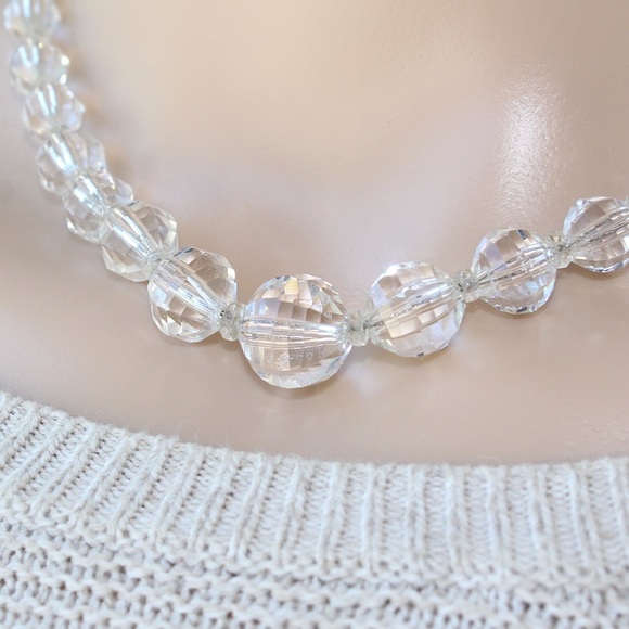 Vintage Crystal Beaded Necklace Graduated Faceted Beads on 16” Chain Estate - Picture 3 of 4